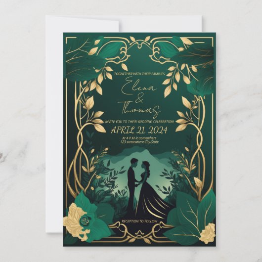 Romantisch Goud en Smaragdgroen Kaart (Voorkant)