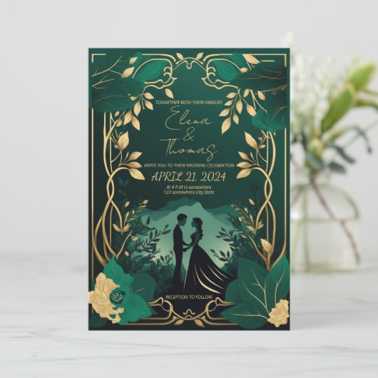 Romantisch Goud en Smaragdgroen Kaart (Staand voorkant)