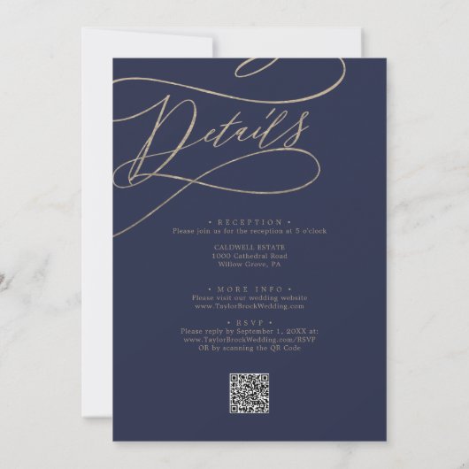 Romantisch goud en zeemacht in één QR-code bruilof Kaart (Achterkant)