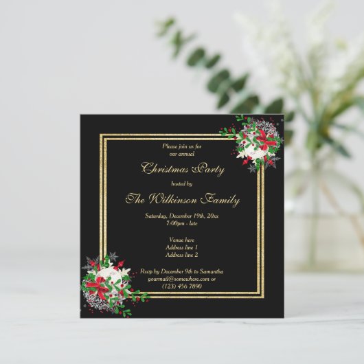 Romantisch goud en zwart, hoek dec's kerst kaart (Staand voorkant)