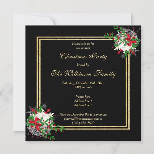 Romantisch goud en zwart, hoek dec's kerst kaart (Voorkant)