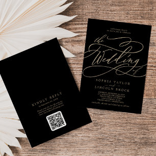 Romantisch Goud en Zwart QR Code Alles In Een Brui Kaart