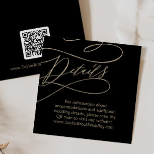 Romantisch Goud en Zwart QR Code Bruiloft Details Informatiekaartje