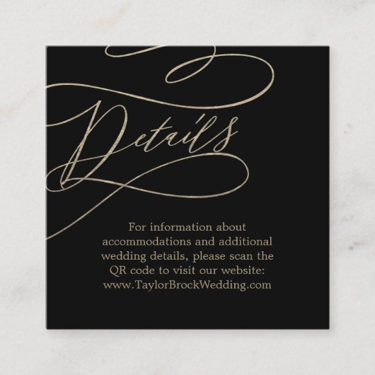 Romantisch Goud en Zwart QR Code Bruiloft Details Informatiekaartje (Voorkant)