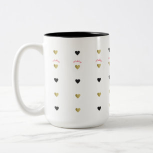 romantisch goud en zwarte liefdesharten met naam tweekleurige koffiemok
