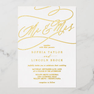 Romantisch goud folie kalligrafie Mr & Mrs bruilof Uitnodiging