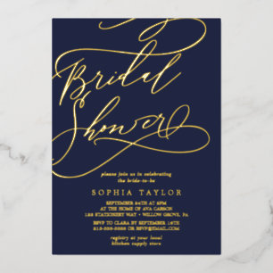 Romantisch goud folie Navy Blauwe Bruiloft Borre Uitnodiging