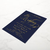Romantisch goud folie | Navy blauwe lijst bruiloft Uitnodiging (Gedraaid)