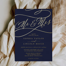 Romantisch goud folie | Navy Blue Mr & Mrs Trouwfe