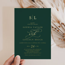 Romantisch goud folie | Smaragdgroene monogram bru