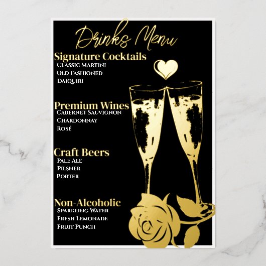 Romantisch Goud-Gefoild Cocktaillunch Bar Menu (Voorkant)