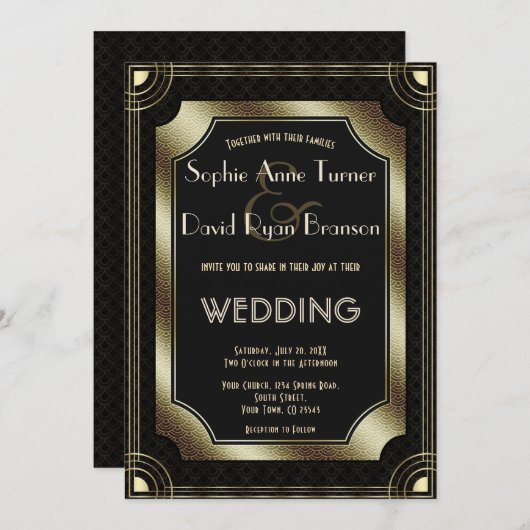 Romantisch Goud Great Gatsby Art Deco 20s Bruiloft Kaart (Voorkant / Achterkant)