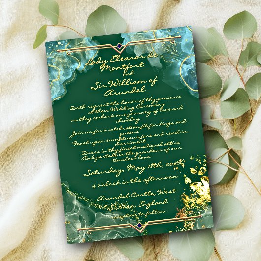 Romantisch Goud Groen Marmer Fantasy2 Trouwen Kaart