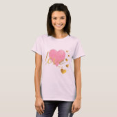 Romantisch Goud Houd Van Jou en Roze Hart T-shirt (Voorkant volledig)