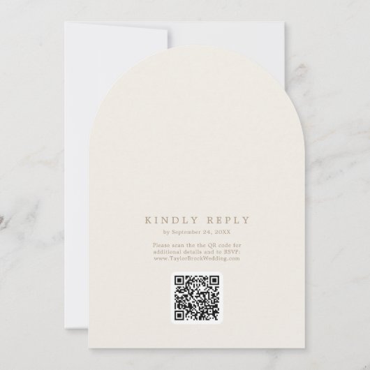 Romantisch Goud Ivoor Monogram QR Code Boog Huweli Kaart (Achterkant)
