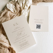 Romantisch Goud Ivoor Monogram QR Code RSVP Huweli Kaart