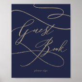Romantisch goud kalligrafie | Navy gastensignatieb Poster (Voorkant)