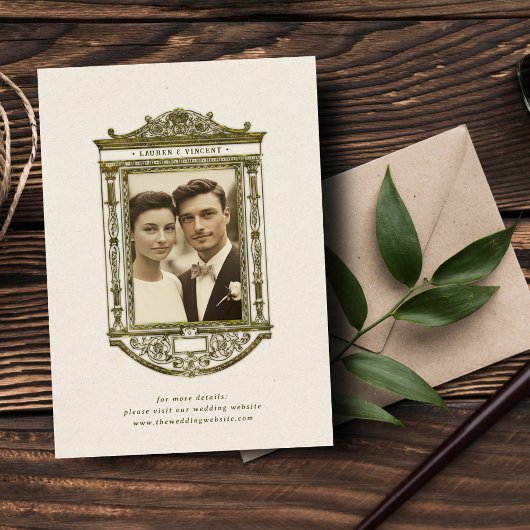 Romantisch Goud Lijst Fotobruiloft Kaart