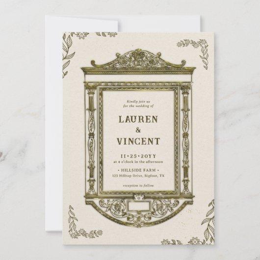 Romantisch Goud Lijst Fotobruiloft Kaart (Voorkant)