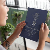 Romantisch Goud Roos Navy Blauwe Huwelijksuitnodig Kaart
