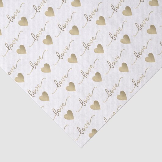 Romantisch Goud Script Liefde Harten Bruiloft Tissuepapier (Detail)