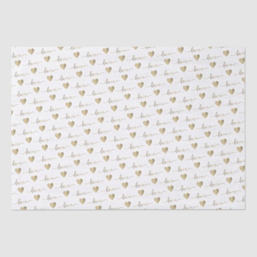 Romantisch Goud Script Liefde Harten Bruiloft Tissuepapier (Voorkant)
