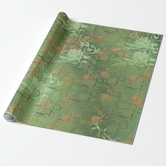 Romantisch, goud, teal,, waterverf, chic, bloem cadeaupapier (Uitgerold)