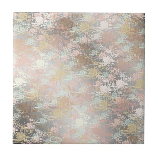 Romantisch, goud, Teal,, Waterverf, Chic, Bloem Tegeltje (Voorkant)