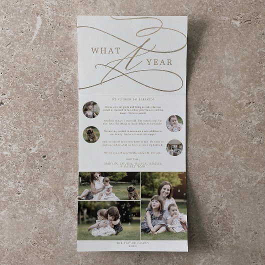 Romantisch goud wat een kerstfoto van een jaar drieluik wenskaart