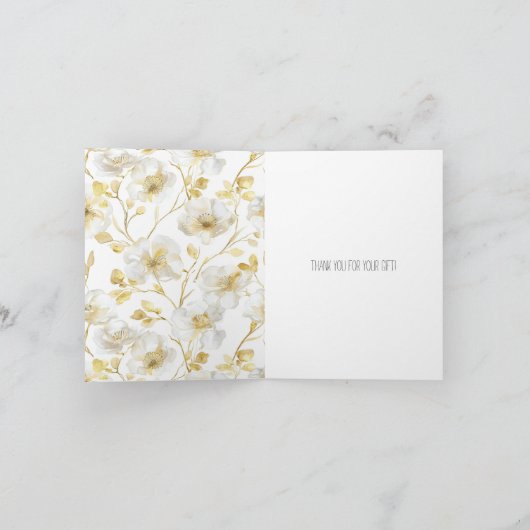 Romantisch Goud Wit Bloemen Dank u Kaart (Binnen)