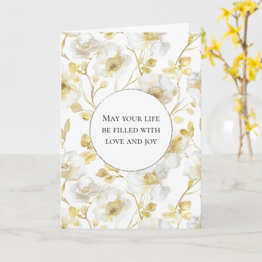 Romantisch Goud Wit Bloemen Huwelijk Kaart (Gele Bloem)