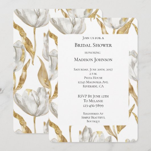 Romantisch Goud Wit Bloemen Tulpen Vrijgezellenfee Kaart (Voorkant / Achterkant)