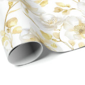 Romantisch Goud Wit Bloemen Vrijgezellenfeest Cadeaupapier (Rol Hoek)