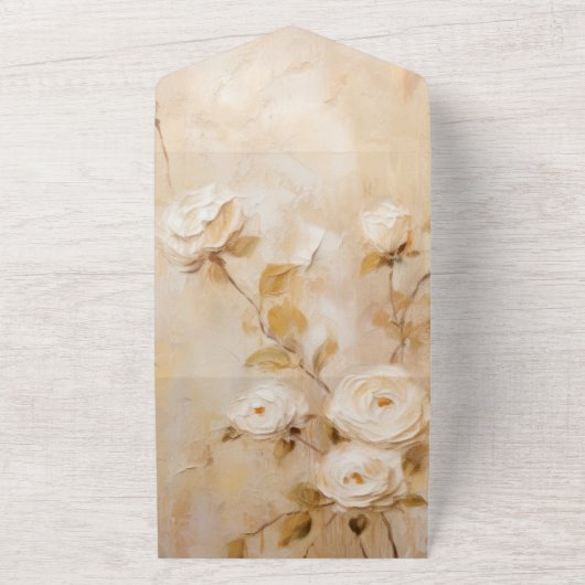 Romantisch Goud Wit Rozen All In One Uitnodiging (Buitenkant)