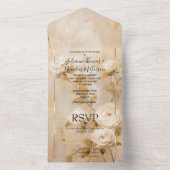 Romantisch Goud Wit Rozen All In One Uitnodiging (Binnen)