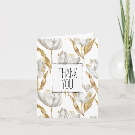 Romantisch Goud Witte Tulpen Bloemen Dank u Kaart (Voorkant)