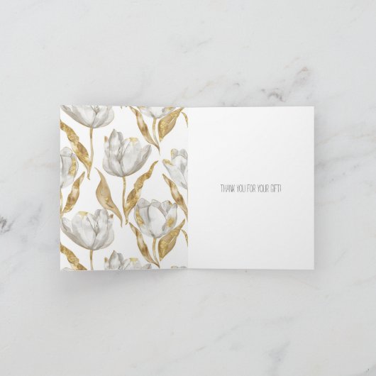 Romantisch Goud Witte Tulpen Bloemen Dank u Kaart (Binnen)