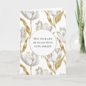 Romantisch Goud Witte Tulpen Bloemen Huwelijk Kaart (Voorkant)