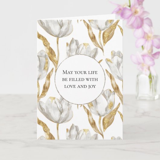 Romantisch Goud Witte Tulpen Bloemen Huwelijk Kaart (Orchidee)