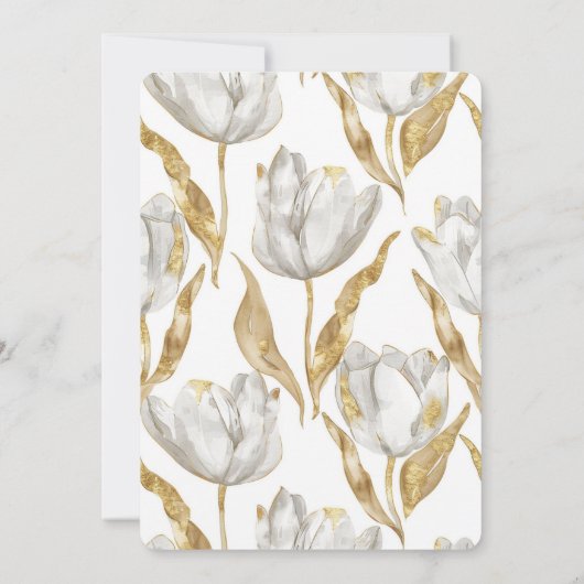 Romantisch Goud Witte Tulpen Bloemen Huwelijk Kaart (Achterkant)
