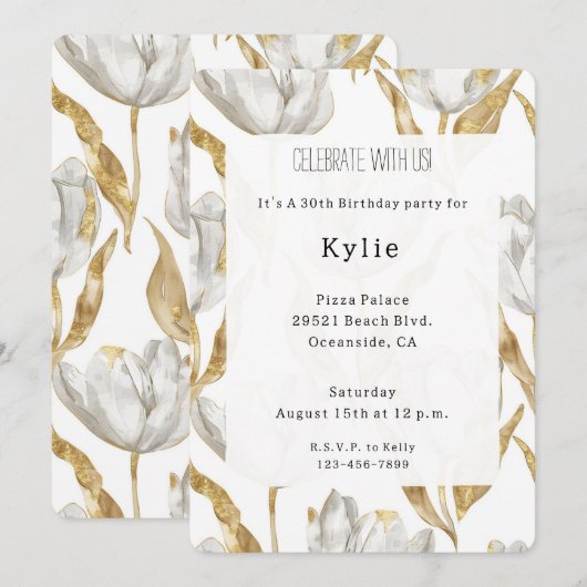 Romantisch Goud Witte Tulpen Bloemen Verjaardag Kaart (Voorkant / Achterkant)