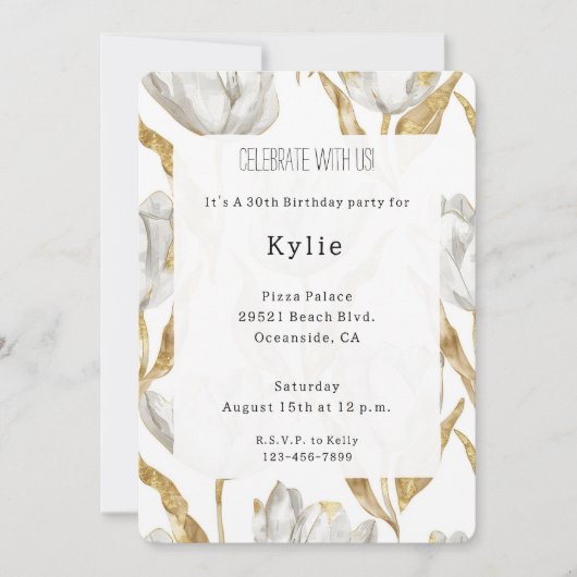 Romantisch Goud Witte Tulpen Bloemen Verjaardag Kaart (Voorkant)