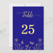 Romantisch gouden bloem koninklijk blauw tafelnumm kaart (Achterkant)