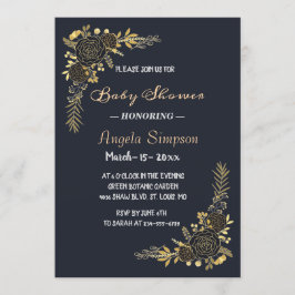 Romantisch gouden bloemenmarine blauw Baby-shower Kaart