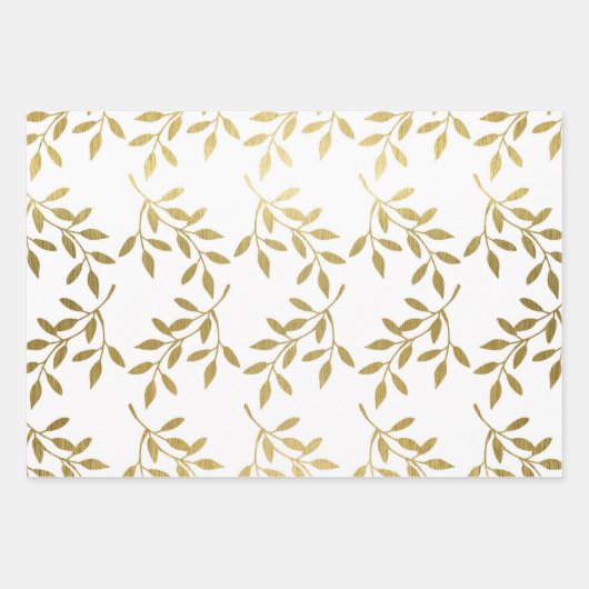 Romantisch gouden botanisch blad bruiloft inpakpapier vel (Voorkant 2)