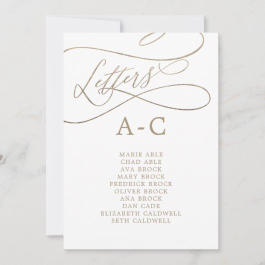 Romantisch Gouden Brief Tafel Aantal Zitkaarten Kaart (Voorkant)