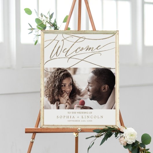 Romantisch Gouden Calligrafie Foto Welkom Bruiloft Poster