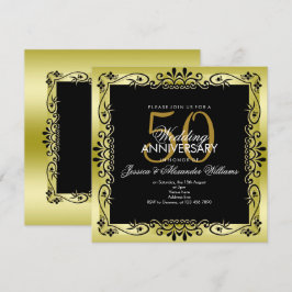 Romantisch gouden decoratieve lijst 50ste huwelijk kaart