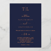 Romantisch Gouden Folie Marine Blauw Monogram Huwe Folie Uitnodiging (Voorkant)