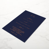 Romantisch Gouden Folie Marine Blauw Monogram Huwe Folie Uitnodiging (Gedraaid)